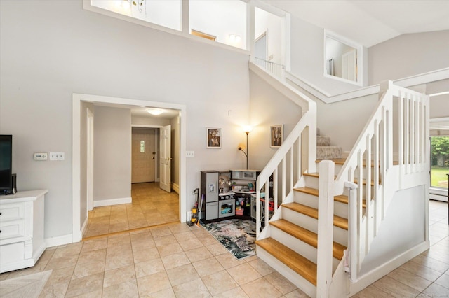 80 Tuckie Rd, Windham, CT 06280 - stairs featuring a towering ceiling and tile patterned floors