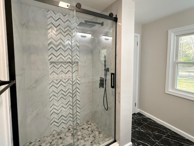 2125 Shepard Ave, Hamden, CT 06518 - full bathroom featuring marble finish floors and a stall shower