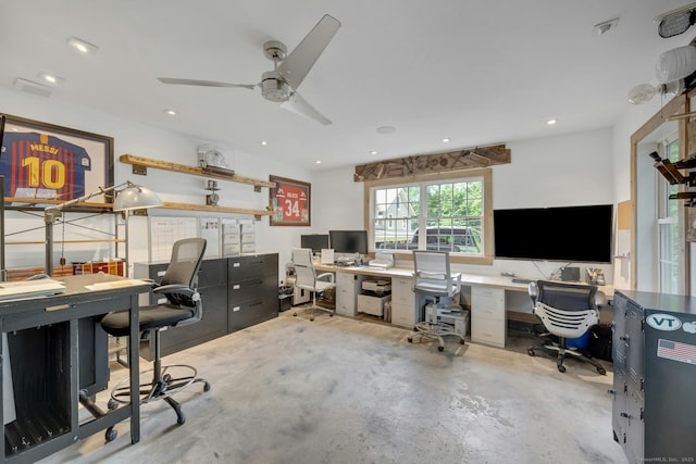 2024 Stratfield Rd, Fairfield, CT 06825 - office space featuring unfinished concrete floors, ceiling fan, and recessed lighting