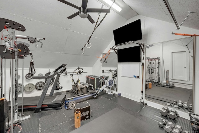 2024 Stratfield Rd, Fairfield, CT 06825 - exercise area featuring vaulted ceiling and a ceiling fan