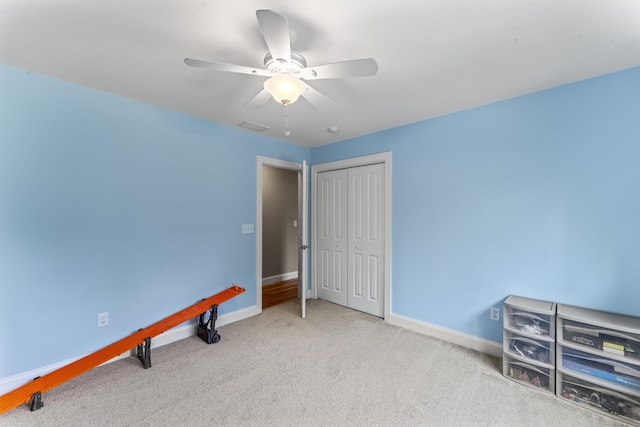 233 Ichabod Rd, Southbury, CT 06488 - unfurnished bedroom featuring carpet floors, a closet, and a ceiling fan