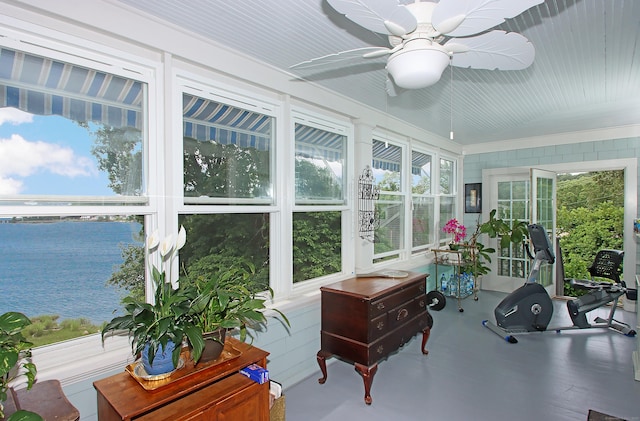 1 Best View Rd, Waterford, CT 06375 - sunroom / solarium featuring a water view, healthy amount of natural light, and crown molding
