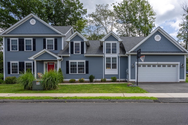 31 Old Oak Ct, Southington, CT 06489 - view of front of property with asphalt driveway, an attached garage, a front yard, and a shingled roof