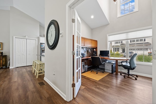 31 Old Oak Ct, Southington, CT 06489 - office area featuring a high ceiling, wood finished floors, and built in study area