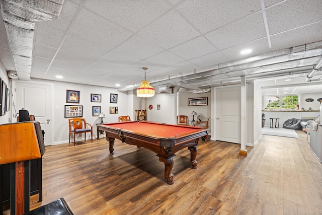 31 Old Oak Ct, Southington, CT 06489 - rec room featuring wood finished floors, a paneled ceiling, billiards table, and recessed lighting