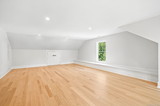 28 Pin Oak Ct, Westport, CT 06880 - additional living space with vaulted ceiling, light wood-style floors, and recessed lighting