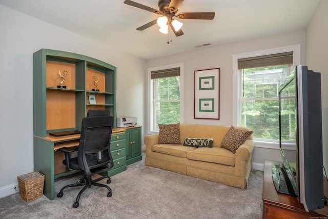 21 Hendricks Ln, Simsbury, CT 06070 - home office featuring plenty of natural light, a ceiling fan, and carpet