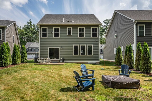 21 Hendricks Ln, Simsbury, CT 06070 - rear view of property with an outdoor fire pit, a patio, and a lawn