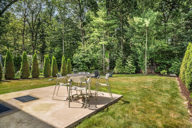 21 Hendricks Ln, Simsbury, CT 06070 - view of grassy yard with a patio area and a view of trees
