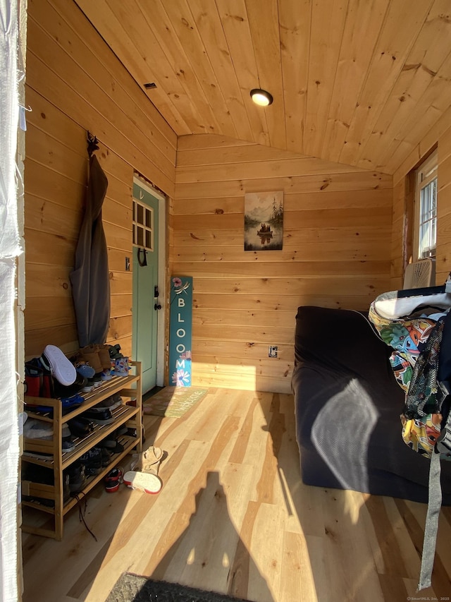 28 Union St, Plymouth, CT 06786 - bedroom with wood walls, vaulted ceiling, wood finished floors, and wooden ceiling