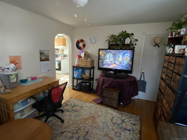 28 Union St, Plymouth, CT 06786 - office area with wood finished floors and arched walkways