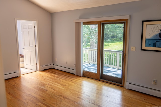 472 Saw Mill Rd, Guilford, CT 06437 - empty room with a baseboard radiator, light wood-style flooring, and lofted ceiling