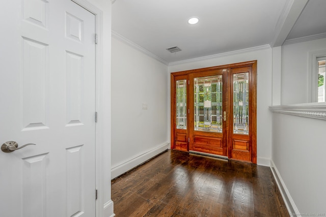 254 W Ave, Darien, CT 06820 - entryway featuring a baseboard heating unit, dark wood-style flooring, and ornamental molding