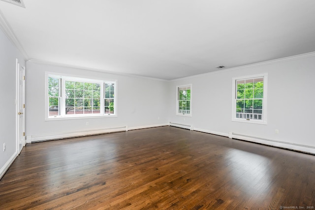 254 W Ave, Darien, CT 06820 - empty room featuring a baseboard radiator, crown molding, and dark wood-style floors