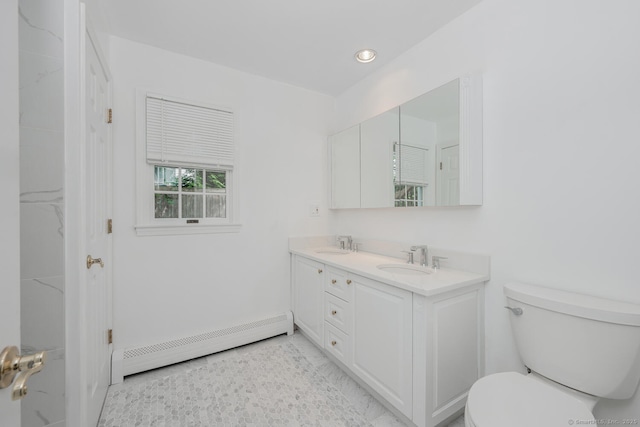 254 W Ave, Darien, CT 06820 - full bathroom featuring a baseboard heating unit, double vanity, and recessed lighting