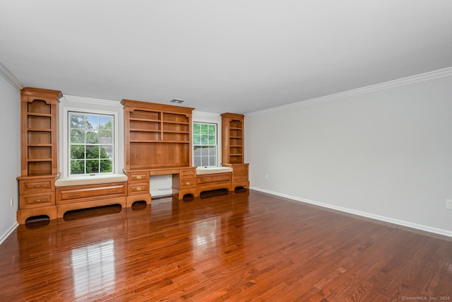 254 W Ave, Darien, CT 06820 - unfurnished living room featuring dark wood-type flooring, healthy amount of natural light, and crown molding