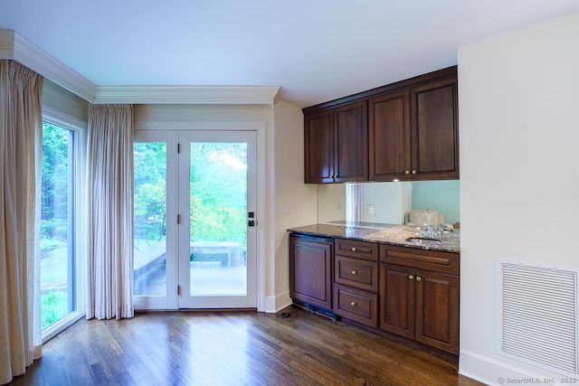 19 Money Point Rd, Stonington, CT 06355 - bar area featuring dark wood-style floors and crown molding