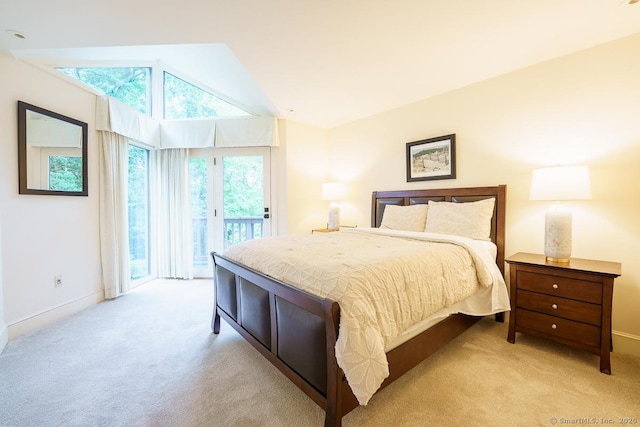 19 Money Point Rd, Stonington, CT 06355 - bedroom with light colored carpet, access to exterior, and lofted ceiling