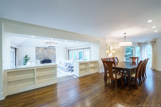 19 Money Point Rd, Stonington, CT 06355 - dining room featuring dark wood finished floors, a fireplace, and recessed lighting