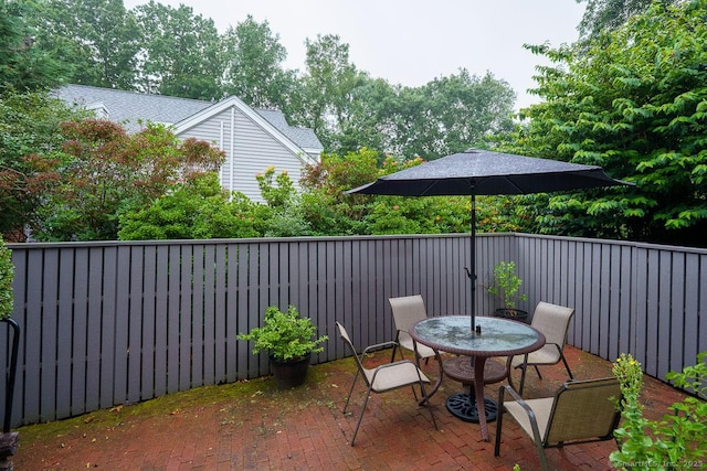 19 Money Point Rd, Stonington, CT 06355 - fenced backyard featuring a patio area, outdoor dining area, and view of wooded area