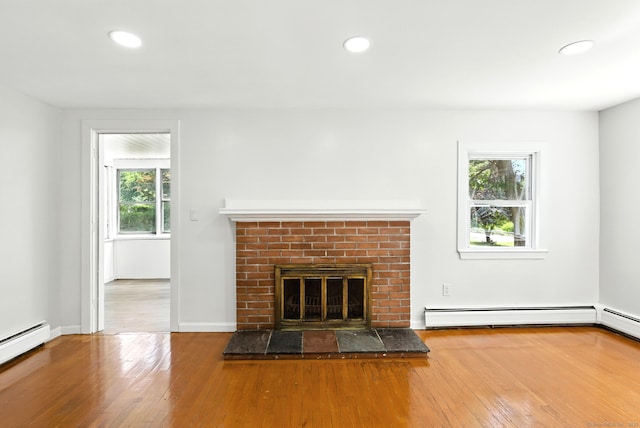 780 Park Ave, Windsor, CT 06095 - unfurnished living room featuring wood-type flooring, baseboard heating, a fireplace, and recessed lighting