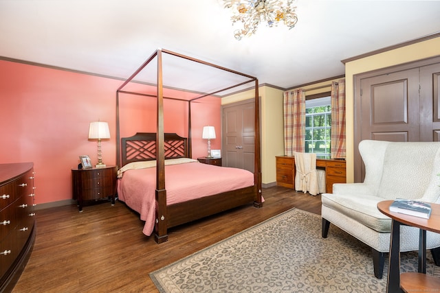101 Tallmadge Ln, Litchfield, CT 06759 - bedroom with crown molding, wood finished floors, and a chandelier