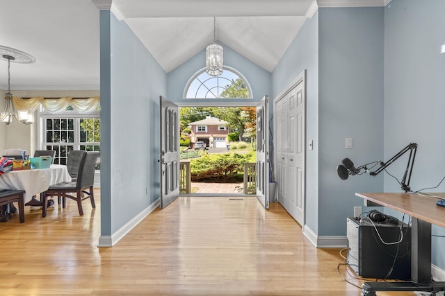 50 Middlebrooks Ave, Trumbull, CT 06611 - foyer with a chandelier, light wood-style floors, and vaulted ceiling