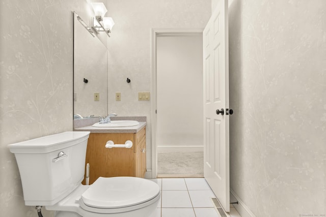 50 Middlebrooks Ave, Trumbull, CT 06611 - bathroom featuring vanity, tile patterned flooring, and wallpapered walls