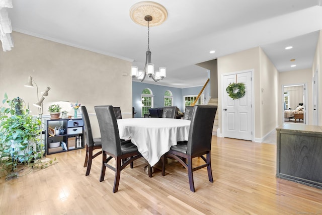 50 Middlebrooks Ave, Trumbull, CT 06611 - dining room with a chandelier, light wood-type flooring, stairs, and recessed lighting