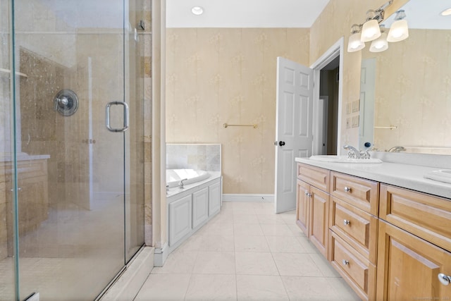 50 Middlebrooks Ave, Trumbull, CT 06611 - full bathroom featuring vanity, a garden tub, and a stall shower