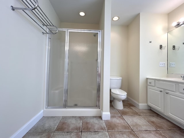 41 Calloway Dr, Milford, CT 06461 - bathroom with vanity, a shower stall, tile patterned floors, and recessed lighting