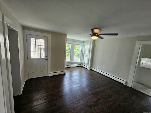 24 Lake Ave, Danbury, CT 06810 - entrance foyer with baseboard heating, dark wood-style floors, and a ceiling fan