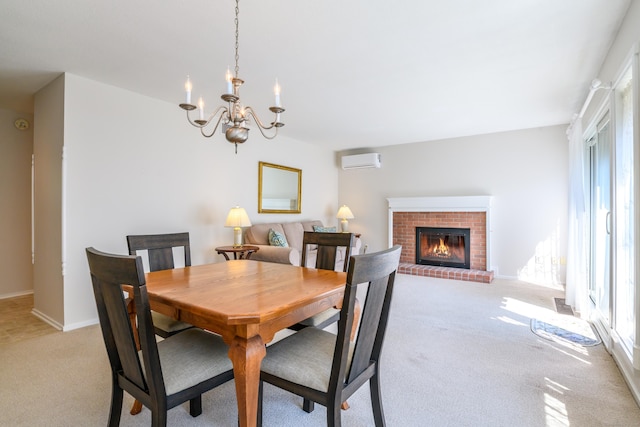 291 Heritage Vlg Unit C, Southbury, CT 06488 - dining room with a wall mounted air conditioner, light colored carpet, plenty of natural light, and a chandelier