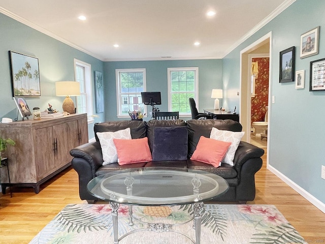 1040 Purchase Brook Rd, Southbury, CT 06488 - living room featuring crown molding, a desk, light wood-style floors, and recessed lighting