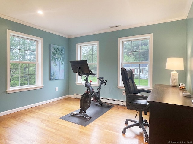 1040 Purchase Brook Rd, Southbury, CT 06488 - home office with ornamental molding, wood finished floors, and baseboard heating