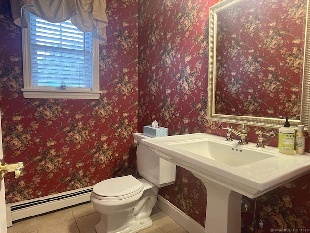 1040 Purchase Brook Rd, Southbury, CT 06488 - half bathroom featuring a baseboard heating unit and tile patterned floors