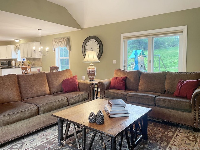 1040 Purchase Brook Rd, Southbury, CT 06488 - living area with a chandelier and lofted ceiling