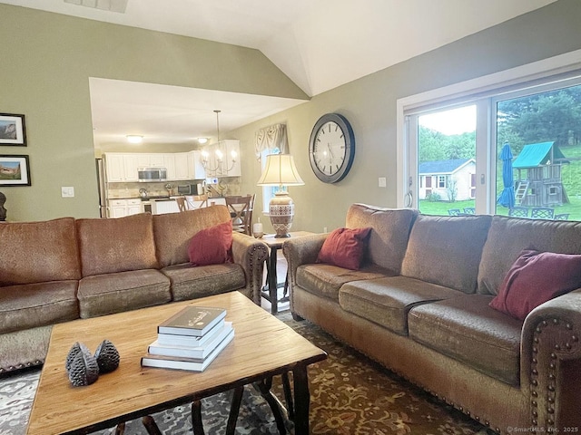 1040 Purchase Brook Rd, Southbury, CT 06488 - living area featuring a chandelier and lofted ceiling