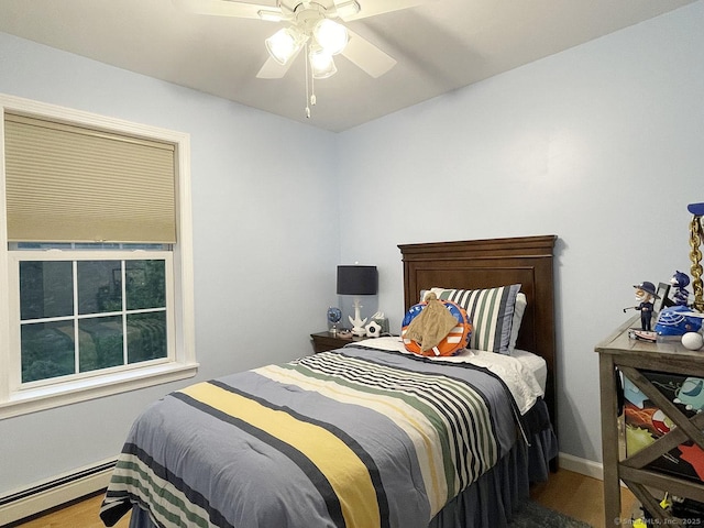 1040 Purchase Brook Rd, Southbury, CT 06488 - bedroom with baseboard heating, wood finished floors, and ceiling fan