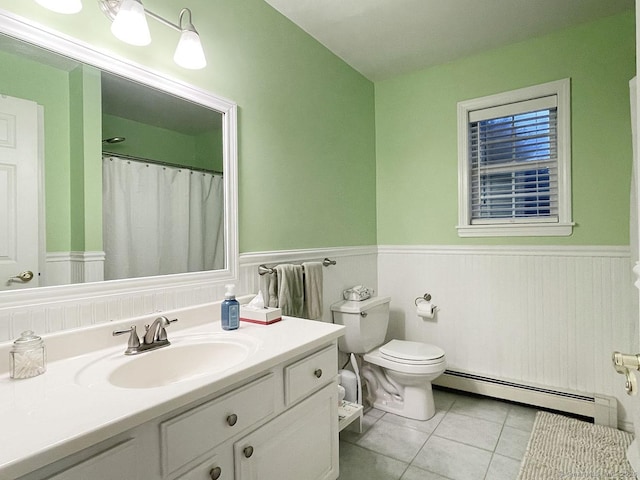 1040 Purchase Brook Rd, Southbury, CT 06488 - bathroom with a baseboard heating unit, a wainscoted wall, vanity, and tile patterned flooring