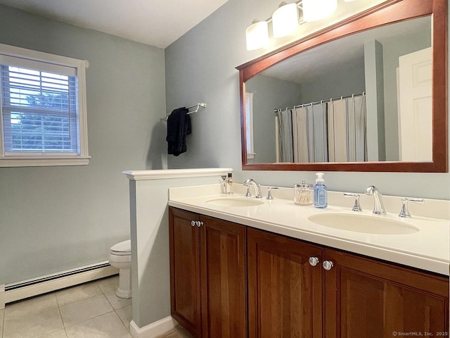 1040 Purchase Brook Rd, Southbury, CT 06488 - bathroom featuring a baseboard heating unit, tile patterned flooring, and double vanity