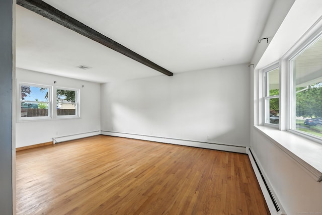 24 Westerly Dr, Enfield, CT 06082 - spare room with wood finished floors, a baseboard heating unit, and beamed ceiling
