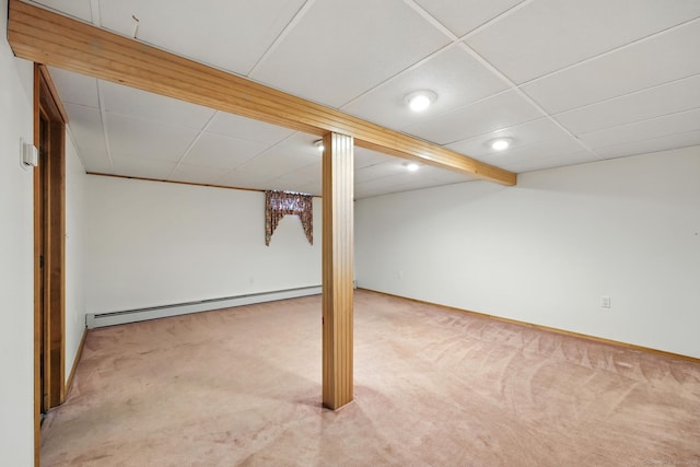 24 Westerly Dr, Enfield, CT 06082 - finished basement with a baseboard radiator, carpet floors, and recessed lighting