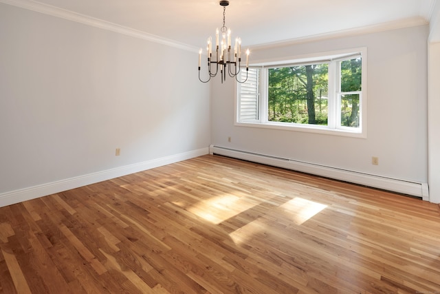 59 Judith Dr, Danbury, CT 06811 - unfurnished room featuring a baseboard radiator, ornamental molding, a chandelier, and light wood finished floors
