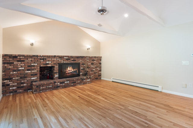 59 Judith Dr, Danbury, CT 06811 - unfurnished living room featuring a baseboard radiator, wood finished floors, and a fireplace