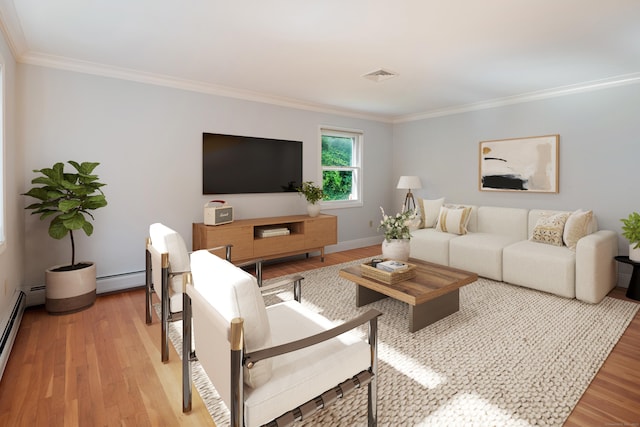59 Judith Dr, Danbury, CT 06811 - living area featuring crown molding, light wood finished floors, and a baseboard heating unit