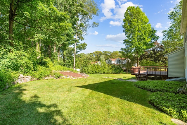 59 Judith Dr, Danbury, CT 06811 - view of green lawn with a deck
