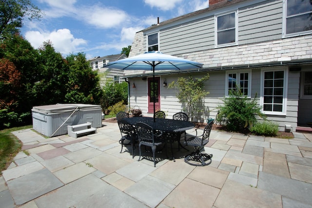 23 Mountain View Dr, West Hartford, CT 06117 - view of patio / terrace with a hot tub and outdoor dining area