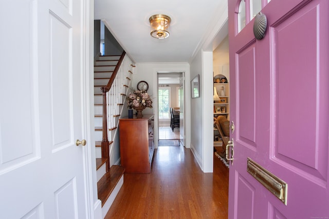 23 Mountain View Dr, West Hartford, CT 06117 - foyer featuring crown molding, stairs, and wood finished floors