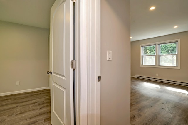 56 Wakelee Avenue Ext Unit 12, Shelton, CT 06484 - hallway featuring a baseboard radiator, wood finished floors, and recessed lighting